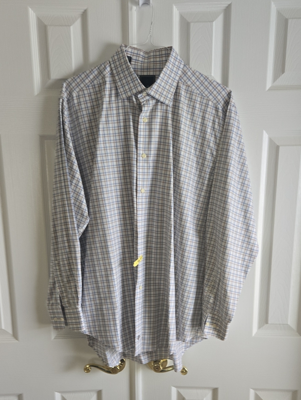 David Donahue Light Blue and Gray Plaid Dress Shirt